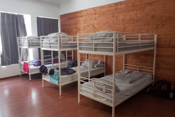 Typical pilgrim accommodation while walking the Portuguese Camino Coastal route stages. Dormitory-style albergues range in price from $5-16 USD.