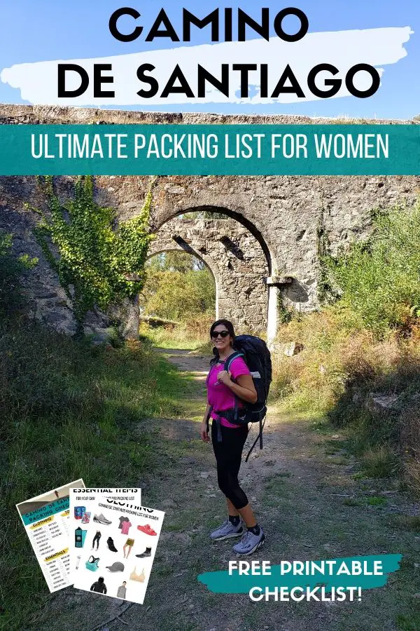 Preparing for the Camino walk? This Camino de Santiago packing list for women has everything you need to make your pilgrimage to Santiago de Compostela a successful one! Get your free printable checklist to help you pack like a pro for the Camino de Santiago trail!