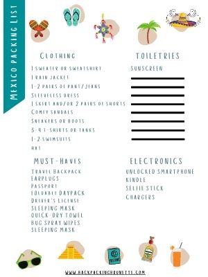 printable mexico packing list backpacking brunette